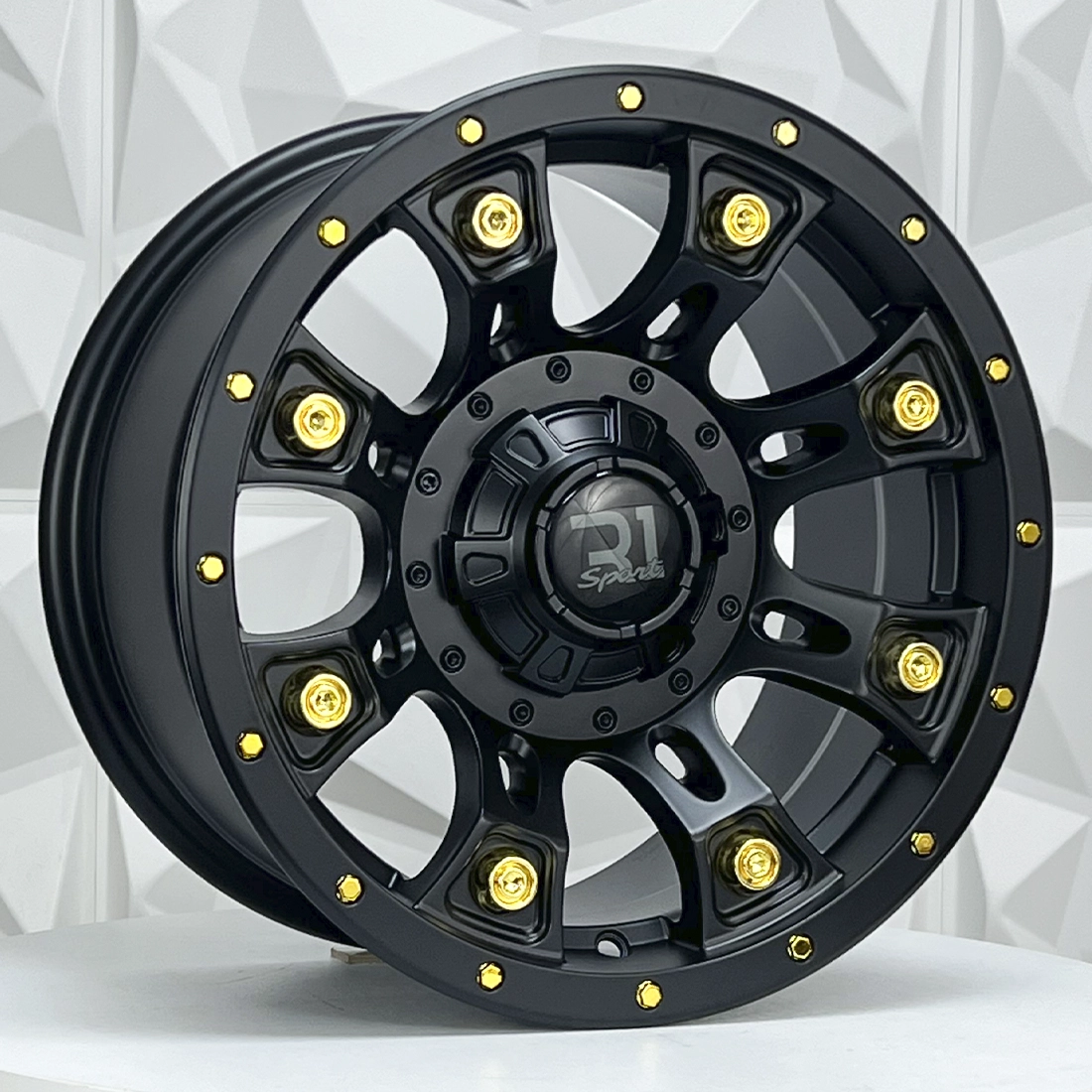 Rin 154900 RIN 15X8 5-114.3 R1 SPORT QC837 MATE BLACK GOLD RIVETS ET0 C 5-114.3 con barrenación 5-114.3