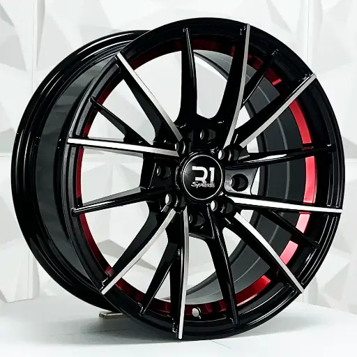 151583 RIN 15X7 4-100/114.3 R1 SPORT DX244 BLACK MACHINE FACE+RED UNDERCUT ET35 CB73.1 4-100