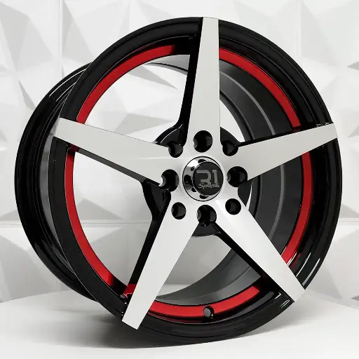 Rin 151564 RIN 15X7 4-100/114.3 R1 SPORT DX427/5029 BLACK MACHINE FACE RED LINE ET35 CB73.1 4-114.3 con barrenación 4-114.3