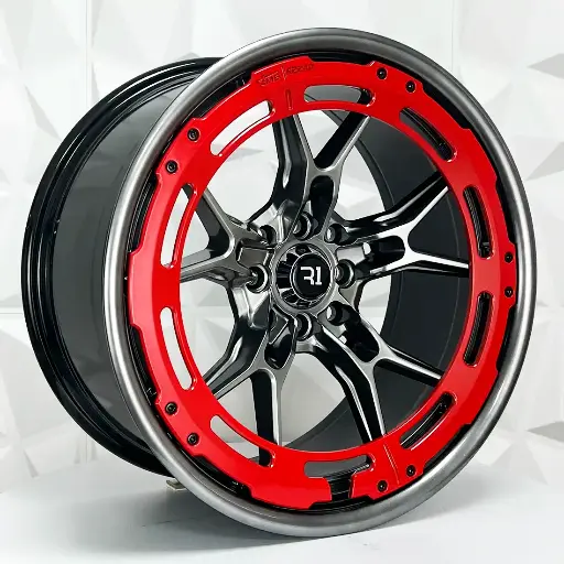 Rin 174696 RIN 17X8.5 4-100/114.3 R1 SPORT QC1840A HYPER BLACK MATTE RED RING ET20 CB73.1 4-114.3 con barrenación 4-114.3