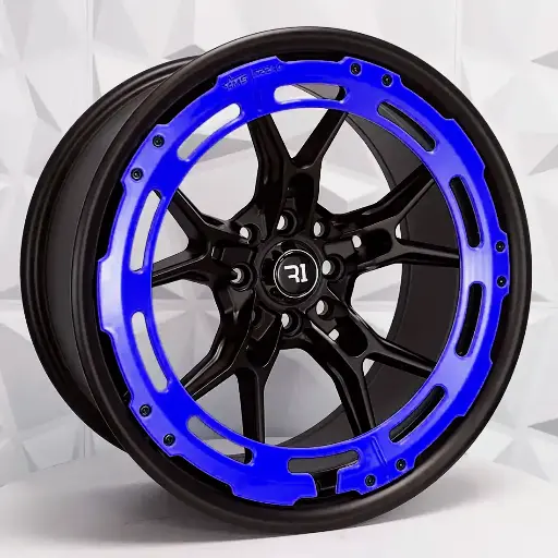 Rin 174754 RIN 17X8.5 4-100/114.3 R1 SPORT QC1180 MATTE BLACK FACE+MATTE BLUE RING ET20 CB7 4-114.3 con barrenación 4-114.3