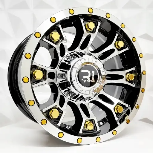 Rin 150264 RIN 15X8 6-139.7 R1 SPORT T8067 BLACK MF GOLD RIVETS ET-20 CB106.1 6-139.7 con barrenación 6-139.7