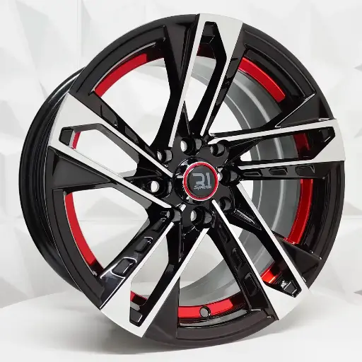 157602 F15X7.5 R15X8.5 4-100/114.3 JCW39/MG02 BLACK MACHINE FACE RED UNDERCUT ET10/5 CB73.1 4-100
