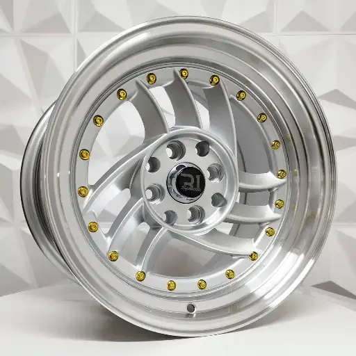 Rin 151600 RIN 15X8 4-100/114.3 R1 SPORT DX643 SILVER MACHINE LIP GOLD RIVETS ET10 CB73.1 4-114.3 con barrenación 4-114.3