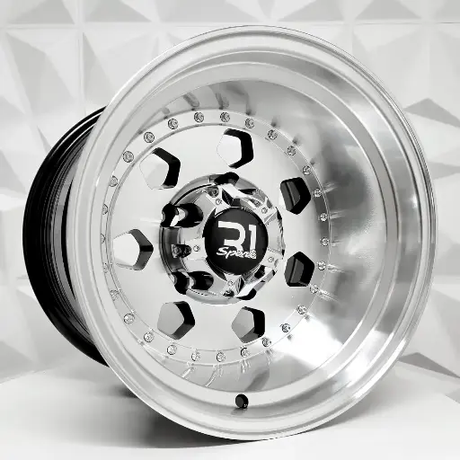 Rin 156739 RIN 15X10 5-127 R1 SPORT X079 BLACK MACHINE FACE CHROME RIVETS ET-44 CB83 5-127 con barrenación 5-127