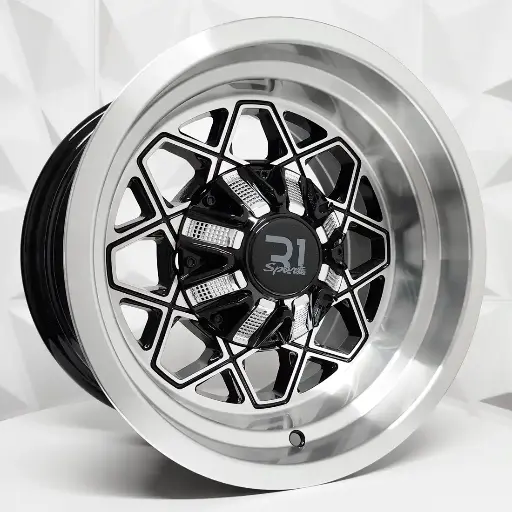 Rin 147552 RIN 14X8 5-114.3 R1 SPORT JCW266 BLACK MACHINE FACE MACHINE LIP ET-13 CB83 5-114.3 con barrenación 5-114.3