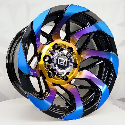 151639 RIN 15X10 6-139.7 R1 SPORT DX653 BLACK MACHINE FACE+RAINBOW ET-44 CB110.1 6-139.7