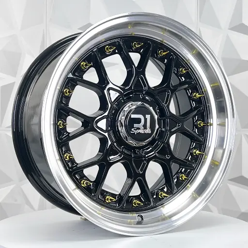 174709 RIN 17X8 4-100/114.3 R1 SPORT QC1286 BLACK MACHINE LIP+RIVETS* ET25 CB73.1 4-100