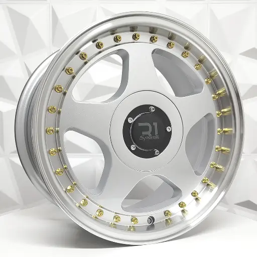 155530 F15X7 R15X8.5 4-100/114.3 XJ126 SILVER MF MI+GOLD RIVETS ET35/25 CB73.1 4-100