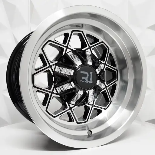 157637 RIN 15X8 5-114.3 R1 SPORT JCW266 BLACK MACHINE FACE MACHINE LIP ET-10 CB83 5-114.3