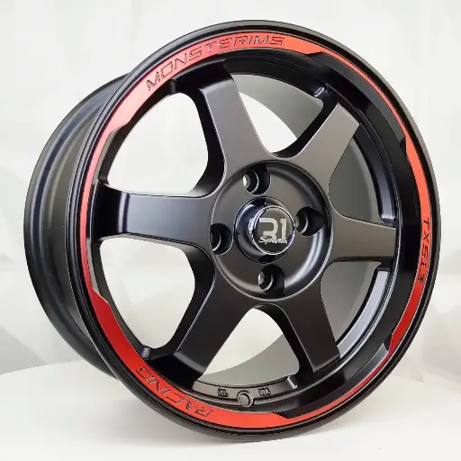 137515 RIN 13X6 4-100 R1 SPORT JA036 MATE BLACK+RED ET-6 CB73.1 4-100