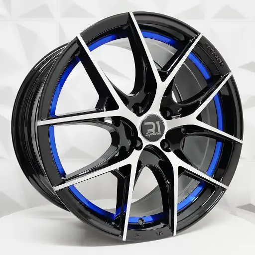 179458 RIN 17X7.5 5-100 R1 SPORT 1022 BLACK MACHINE FACE BLUE UNDERCUT ET40 CB67.1 5-100