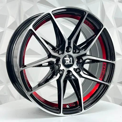 168569 RIN 16X7 4-100/114.3 R1 SPORT RGW8809 BLACK MACHINE FACE + RED UNDER CUT ET38 CB73.1 4-100