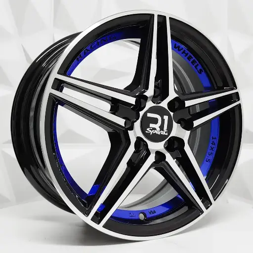 148545 RIN 14X5.5 4-100/114.3 R1 SPORT RGW8802 BLACK MF+BLUE UNDERCUT ET38 CB73.1 4-114.3
