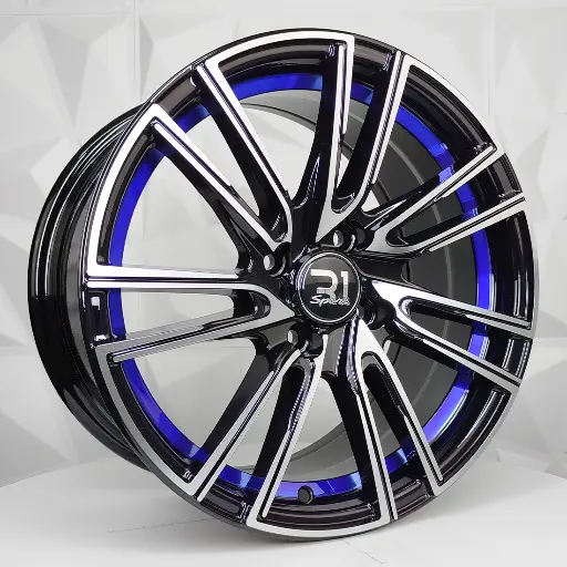 158619 RIN 15X7 4-100 R1 SPORT RGW4502 BLACK MACHINE FACE + BLUE UNDERCUT  ET35 CB73.1 4-100