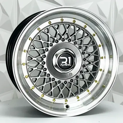 171519 RIN 17X8 4-100/114.3 R1 SPORT DX163 HYPER BLACK MACHINE LIP GOLD RIVETS ET25 CB7 4-100