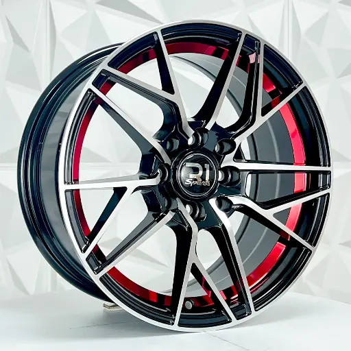 151574 RIN 15X7 4-100/114.3 R1 SPORT DX245 BLACK MACHINE FACE+RED UNDERCUT ET35 CB73.1 4-100