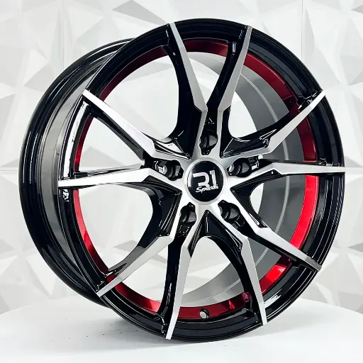 164609 RIN 16X7 5-114.3 R1 SPORT QC1282 MACHINE BLACK+RED UNDERCUT ET38 CB67.1 5-114.3