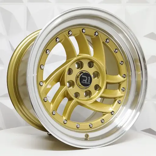 Rin 151599 RIN 15X8 4-100/114.3 R1 SPORT DX643 LIGH GOLD MACHINE LIP CHROME RIVETS ET10 CB7 4-114.3 con barrenación 4-114.3