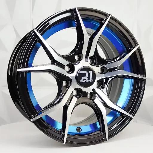 134580 RIN 13X6 4-100/114.3 R1 SPORT QC5107 BLACK MACHINED FACE+UNDERCUT BLUE ET30 CB73.1 4-100