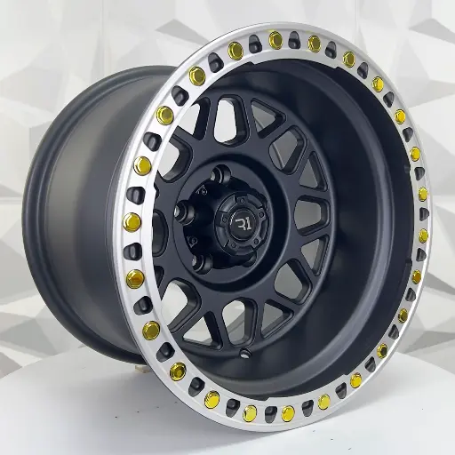 154901 RIN 15X10 5-114.3 R1 SPORT QC1668 MATE BLACK MACHINE LIP+GOLD RIVETS* ET-44 CB83 5-114.3