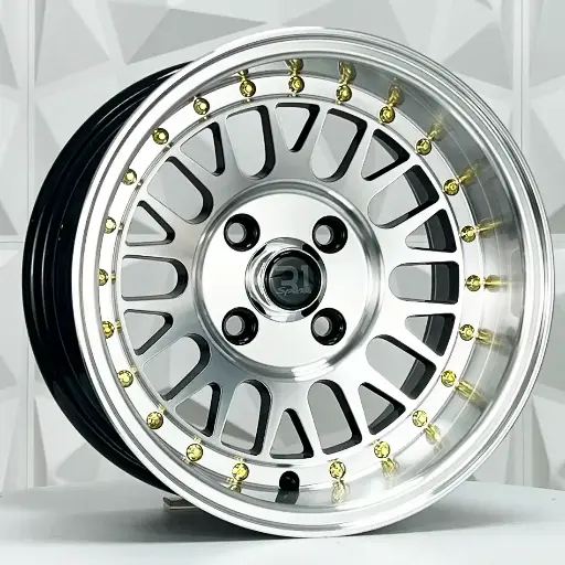 137522 RIN 13X7 4-100 R1 SPORT JA049 BLACK MACHINE FACE MI GOLD RIVETS ET-10 CB73.1 4-100