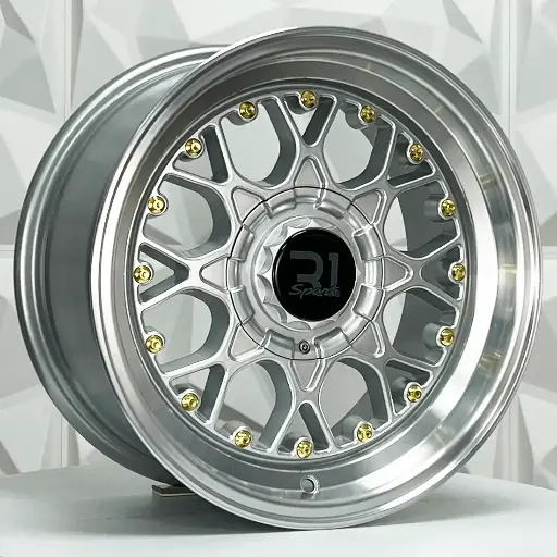 157537 F15X7.5 R15X8.5 4-100/114.3 8001 SILVER MACHINE LIP GOLD RIVETS ET18/15 CB73.1 4-100