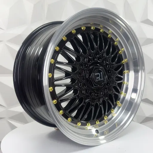 177579 F17X8.5 R17X10 4-100/114.3 356 BLACK MACHINE LIP GOLD RIVETS ET20/10 CB73.1 4-100