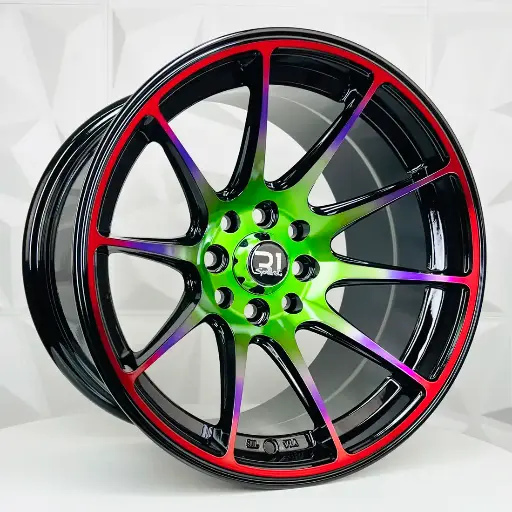 171593 RIN 17X8.25 4-100/108 R1 SPORT DX616 BLACK MACHINE FACE+RAINBOW ET20 CB73.1 4-100