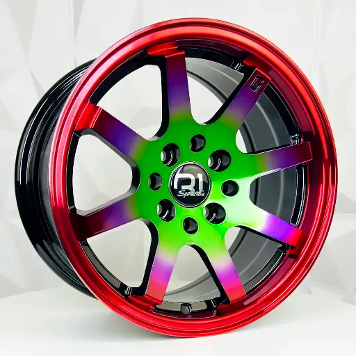 171592 RIN 17X8.5 4-100/114.3 R1 SPORT DX723 BLACK MACHINE FACE+RAINBOW ET10 CB73.1 4-100