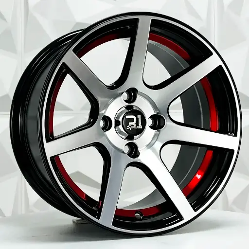 137538 RIN 13X7 4-100/114.3 R1 SPORT 6093 BLACK MACHINE FACE+RED UNDERCUT* ET0 CB73.1 4-100