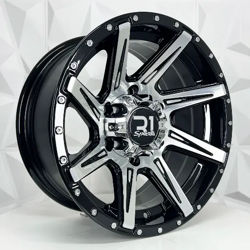 157651 RIN 15X7 6-139.7 R1 SPORT 856 BLACK MACHINE FACE+CHROME RIVETS* ET-10 CB106.1 6-139.7