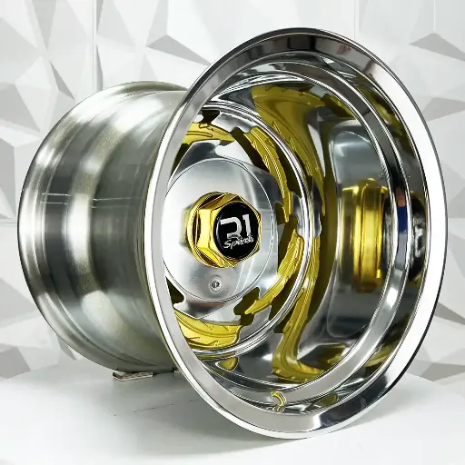 150676 RIN 15X12 5-127/139.7 R1 SPORT F81003 ALL POLISHED WITH GOLD CENTER ET-75 CB91.2 5-139.7