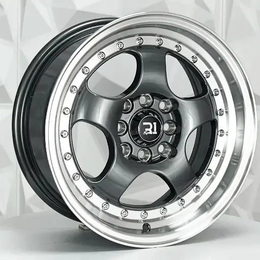 Rin 151210F RIN 15X7 5-100 R1 SPORT 1064 GUNMETAL MACHINE LIP CHROME RIVETS ET30 CB73.1 5-100 con barrenación 5-100