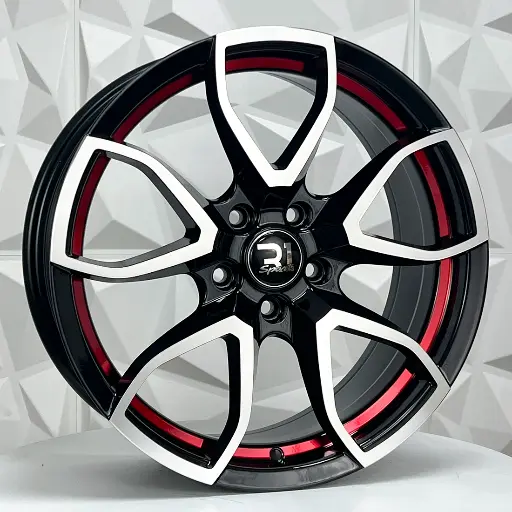 Rin 179446 RIN 17X7 5-108 R1 SPORT 1063HB BLACK MACHINE FACE + INNER LIP RED ET35 CB73.1 5-108 con barrenación 5-108