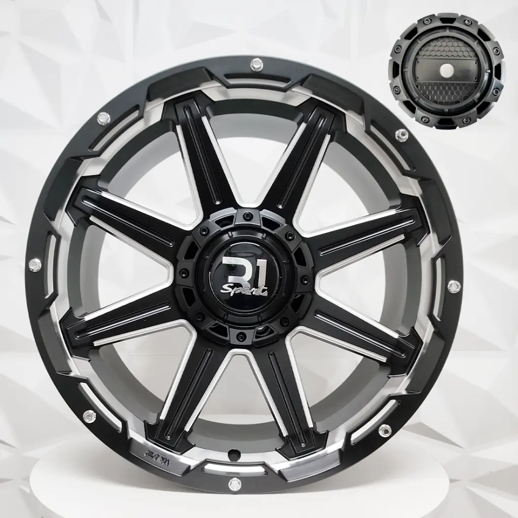 RIN 20X9.5 6-139.7 R1 SPORT LP09 MATT BLACK MILLING+CHROME RIVETS ET10 CB106.1