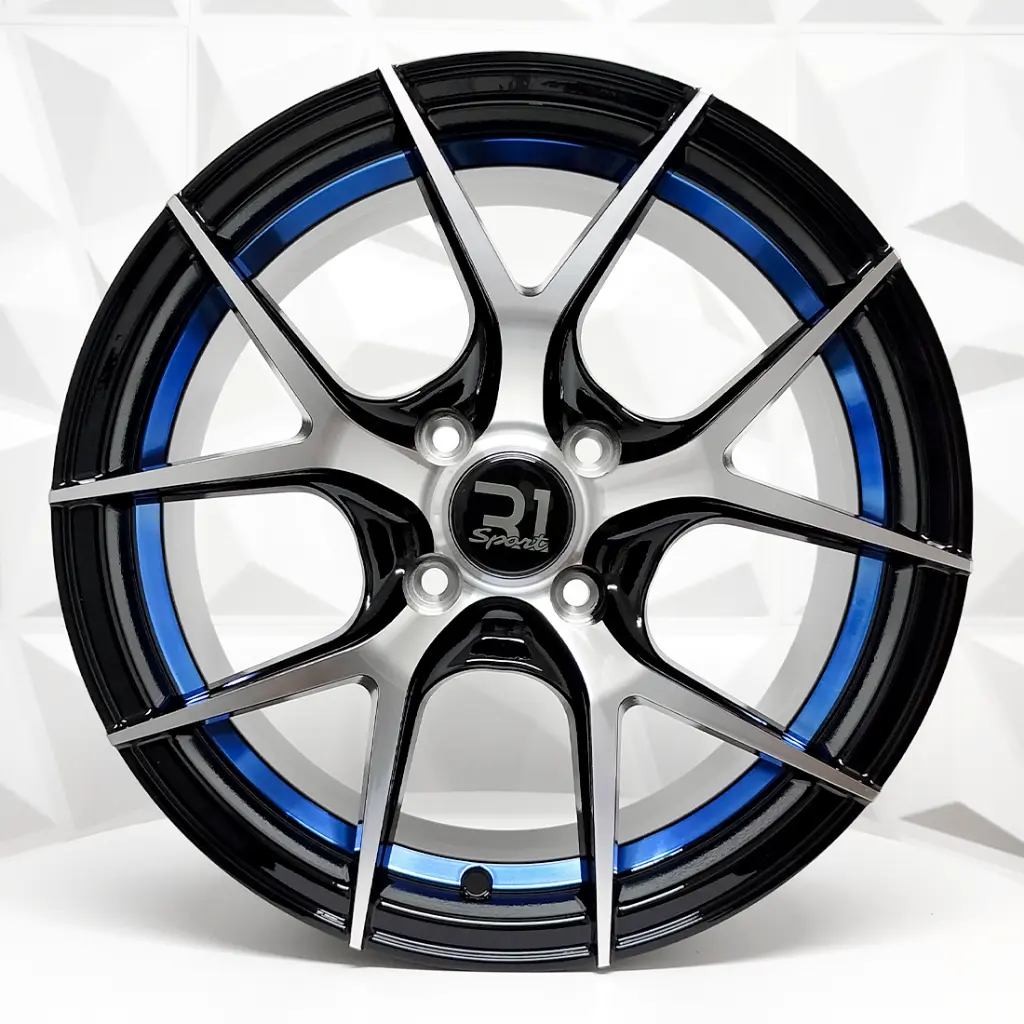 RIN 15X7 4-100 R1 SPORT RGW8832 BLACK MACHINE FACE + BLUE UNDERCUT ET35 CB73.1 