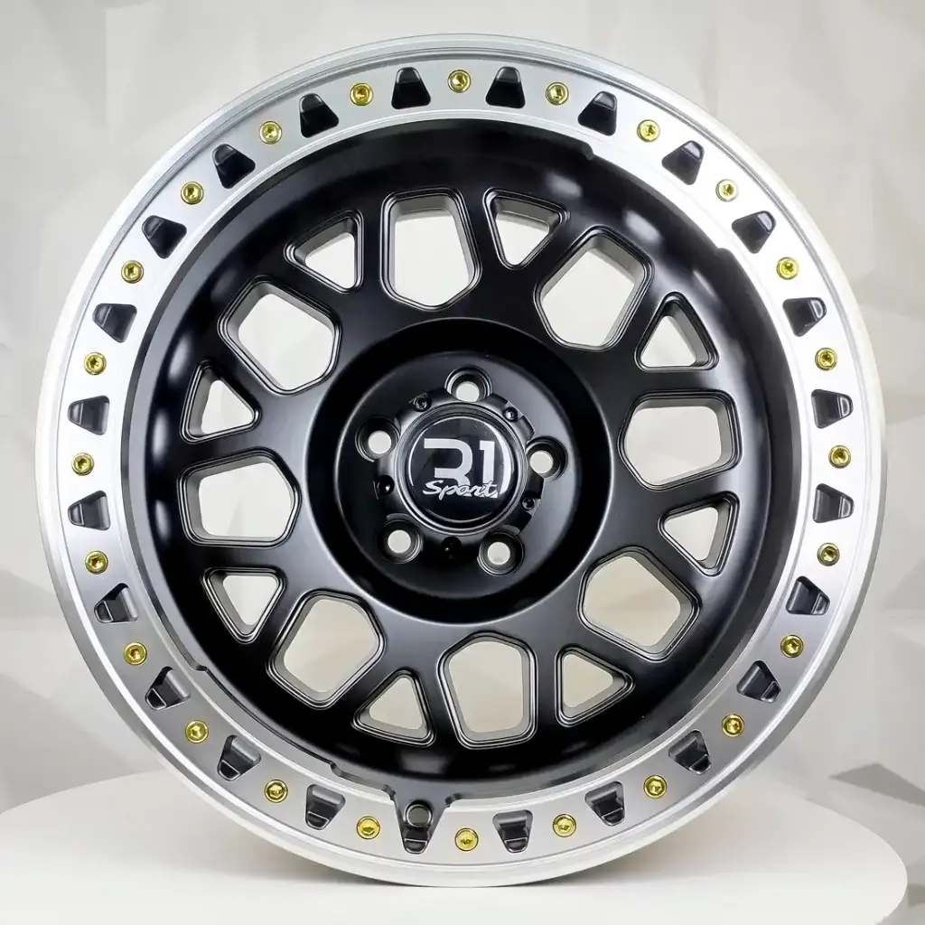 RIN 17X9 5-127 R1 SPORT DX130 MATE BLACK MACHINE LIP GOLD RIVETS ET0 CB83 
