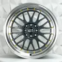 RIN 17X8.5 4-100/114.3 R1 SPORT 7236F GUNMETAL MACHINE LIP GOLD RIVETS ET30 CB73.1 