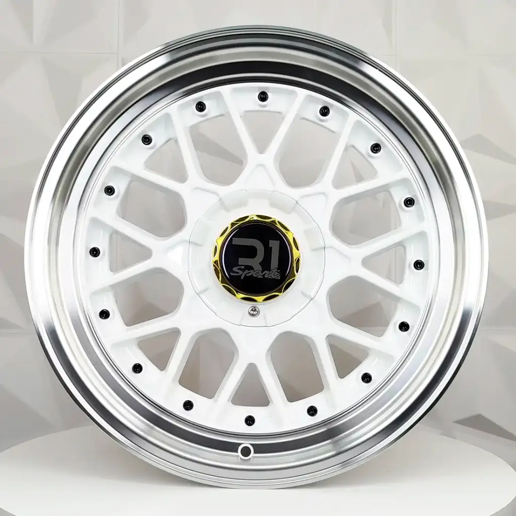 RIN 17X7.5 4-100/114.3 R1 SPORT L1880 WHITE MACHINE LIP BLACK RIVETS ET10 CB73.1