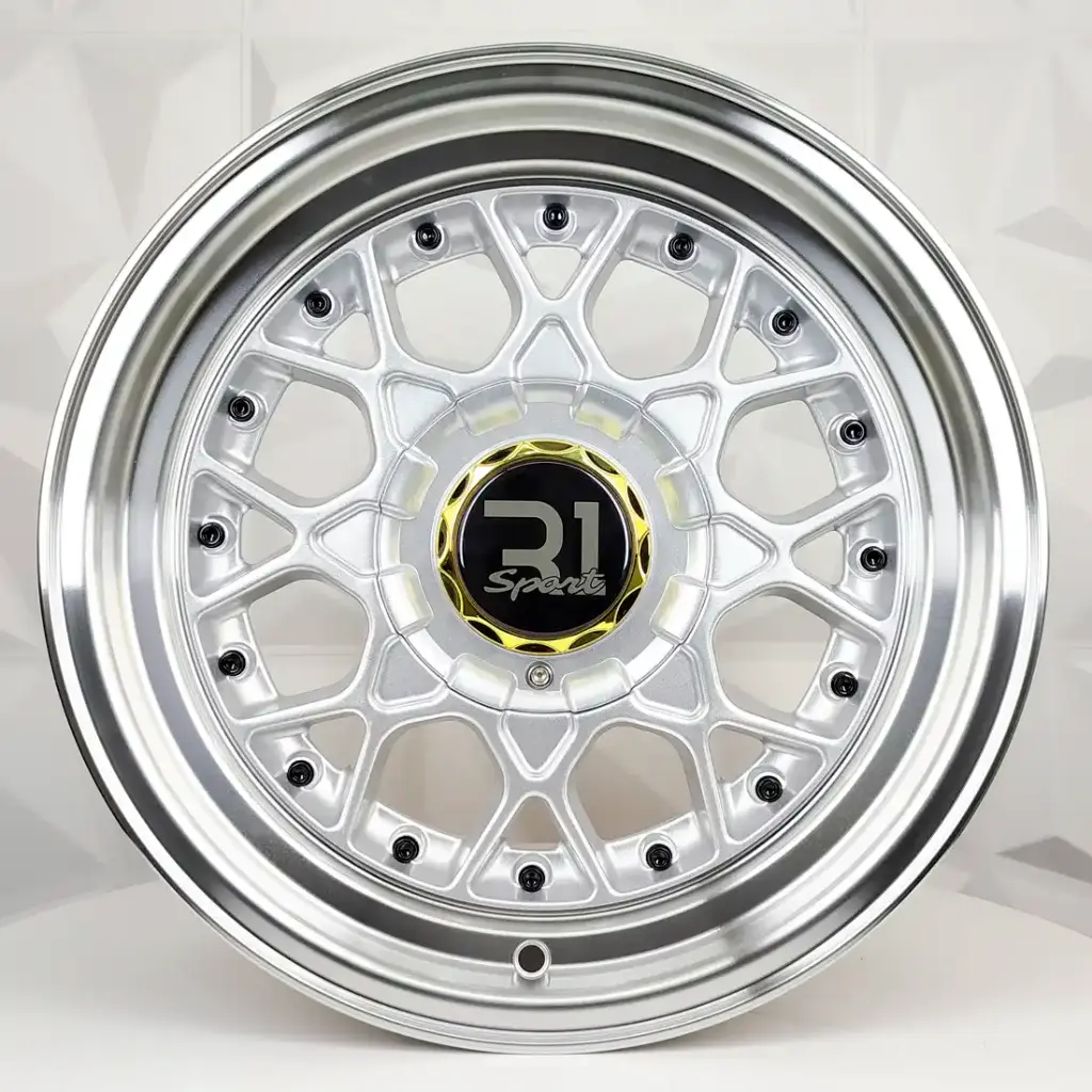 RIN 17X7.5 4-100/114.3 R1 SPORT L1880 SILVER MACHINE LIP BLACK RIVETS ET10 CB73.