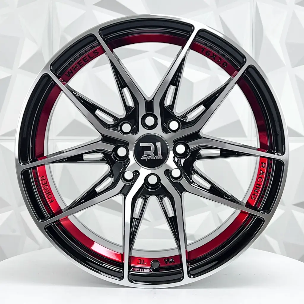 RIN 16X7 4-100/114.3 R1 SPORT RGW8809 BLACK MACHINE FACE + RED UNDER CUT ET38 CB73.1
