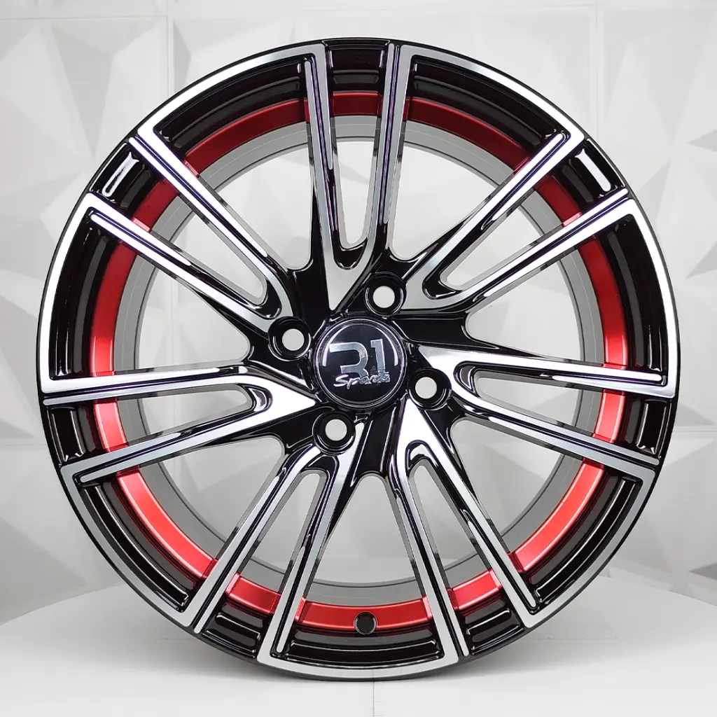 RIN 15X7 4-100 R1 SPORT RGW4502 BLACK MACHINE FACE + RED UNDERCUT  ET35 CB73.1