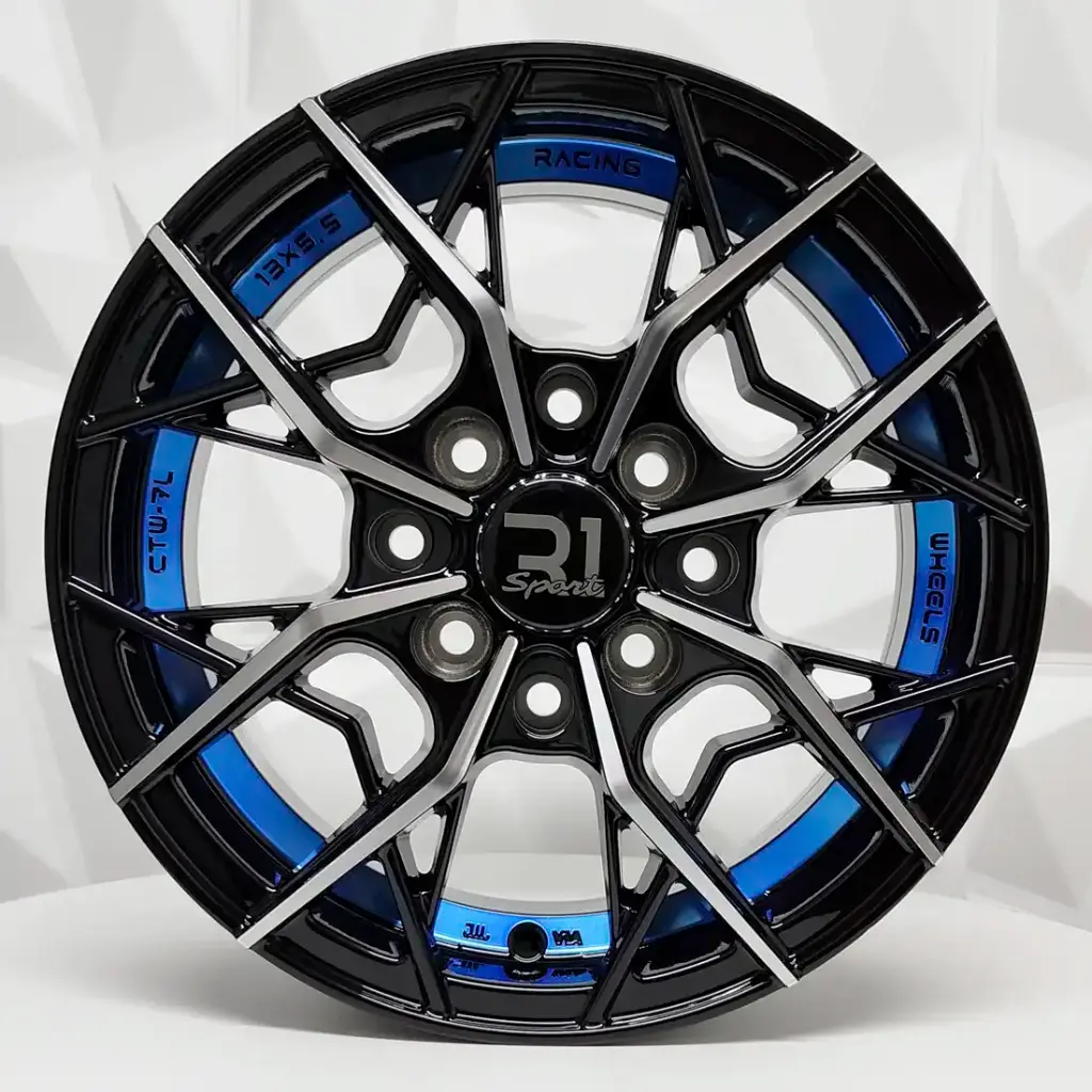 RIN 14X5.5 4-100/114.3 R1 SPORT RGW03 BLACK MACHINE FACE+BLUE UNDERCUT ET38 CB73.1