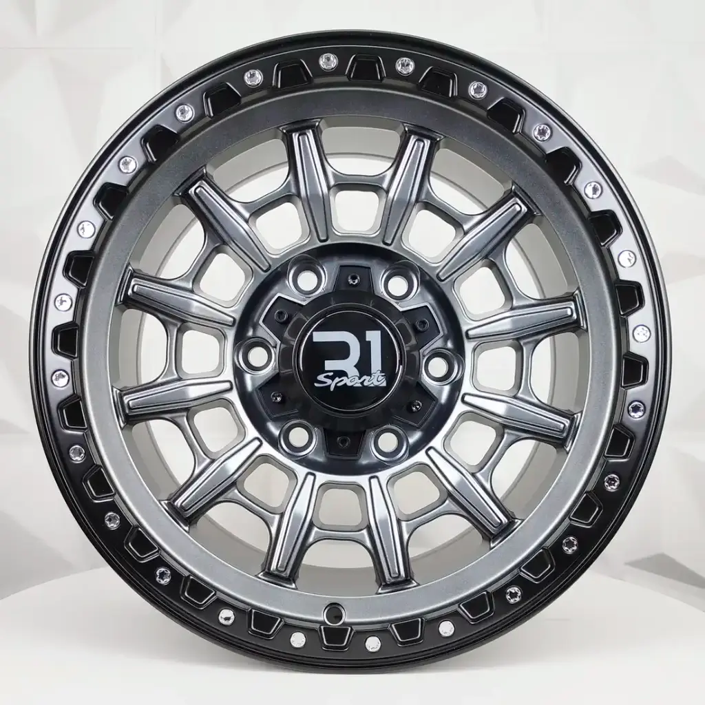 RIN 15X8 6-139.7 R1 SPORT RGW50548 MATTE GREY
 + BLACK LIP+CHROME RIVETS ET0 CB108.2