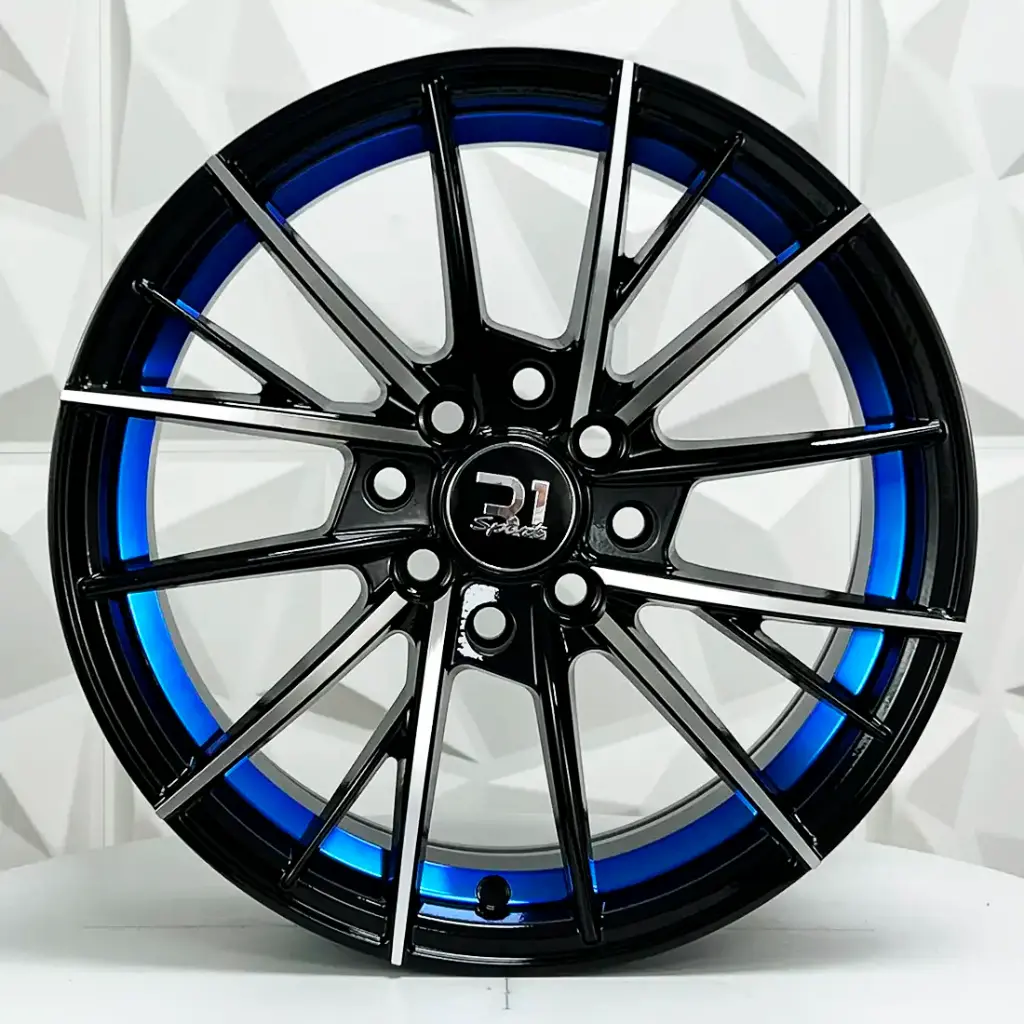 RIN 15X7 4-100/114.3 R1 SPORT DX244 BLACK MACHINE FACE+BLUE UNDERCUT ET35 CB73.1