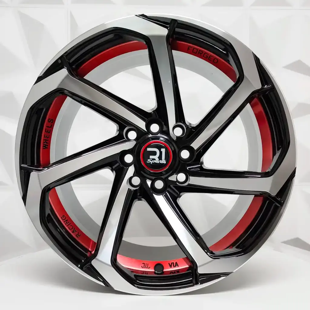 RIN 16X8 4-100/114.3 R1 SPORT DX722 BLACK MACHINE FACE+RED UNDERCUT ET10 CB67.1