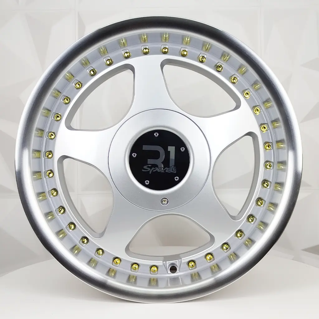 RIN 15X7 4-100/114.3 R1 SPORT X091 SILVER MACHINE LIP GOLD RIVETS ET35 CB73.1