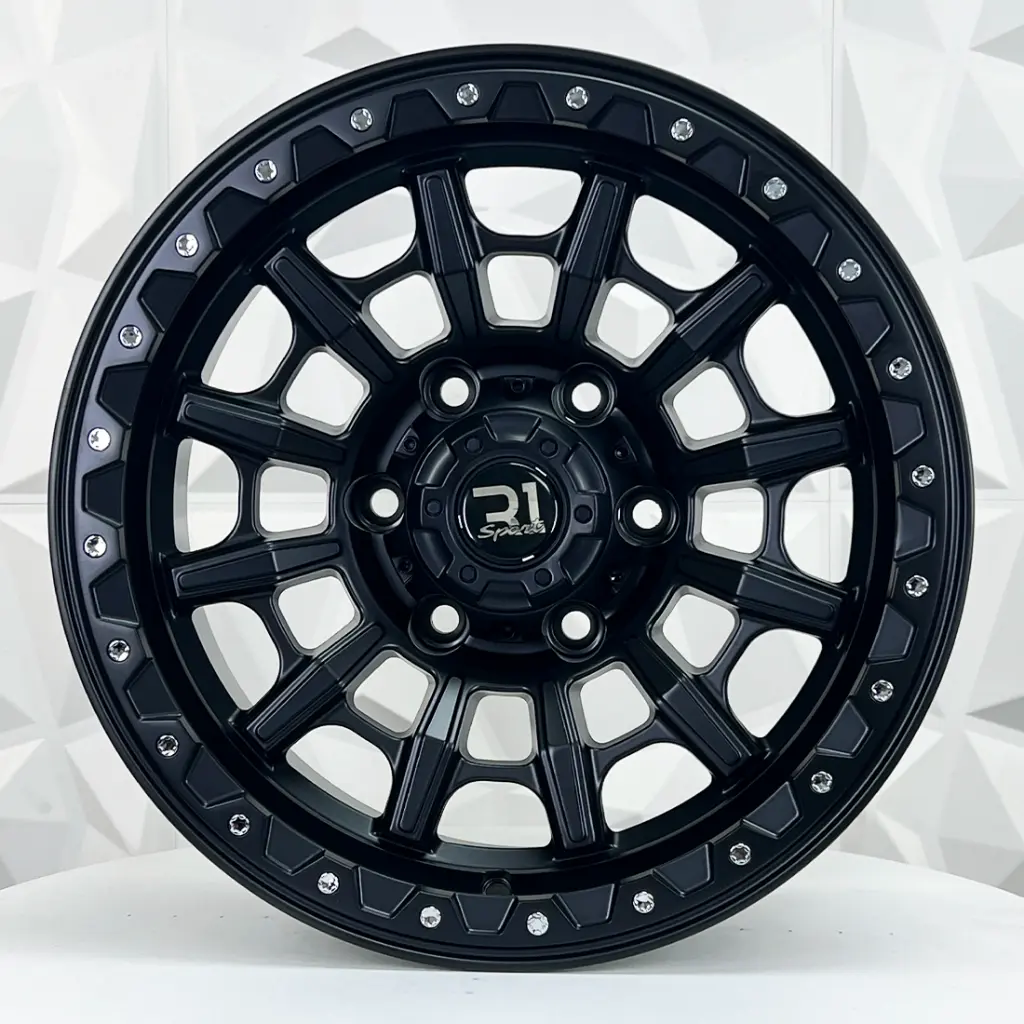 RIN 16X8 6-139.7 R1 SPORT QC1743 MATT BLACK+CHROME RIVETS ET0 CB110