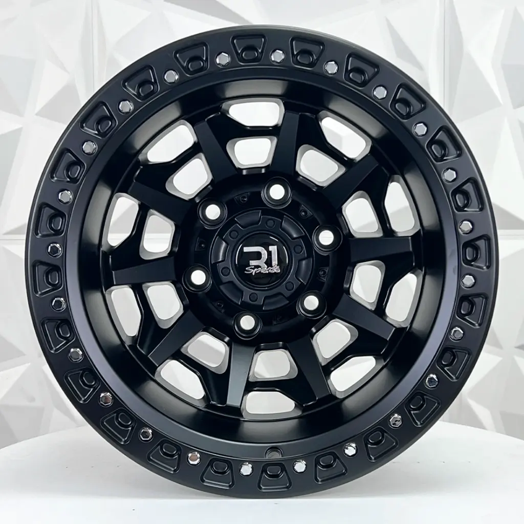 RIN 15X10 6-139.7 R1 SPORT QC1261 MATE BLACK+RIVETS* ET-44 CB108
